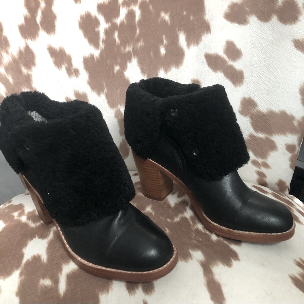 Matt Bernson Leather Boots with Real Shearling Foldover Cuffs